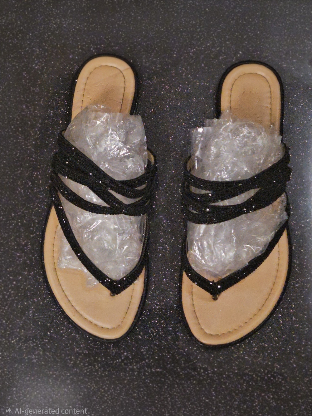 Super Sparkly Black Strappy Slide Sandals